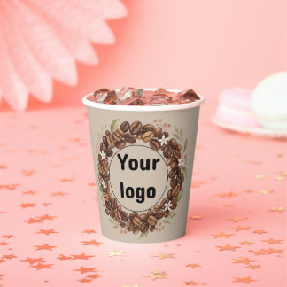 Gobelets En Papier Couronne de grains de café botaniques avec logo pe