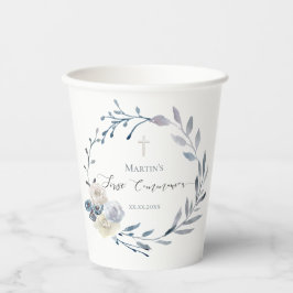 Gobelets En Papier couronne florale bleue Première communion sainte