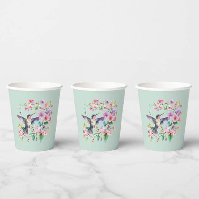 Gobelets En Papier Couronne florale de colibris (Multi)