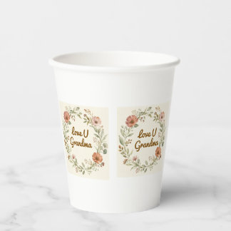Gobelets En Papier Couronne florale personnalisée pour grand-mère