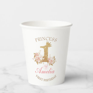Gobelets En Papier Couronne rose princesse 1er anniversaire