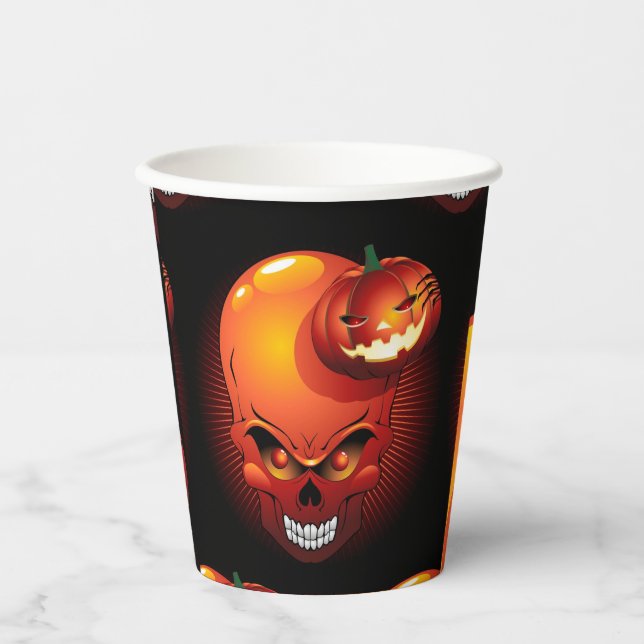 Gobelets En Papier Crâne d'Halloween et Citrouille (Recto)