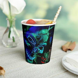 Gobelets En Papier Crâne Neon Turquoise Skuls Halloween Nom Date