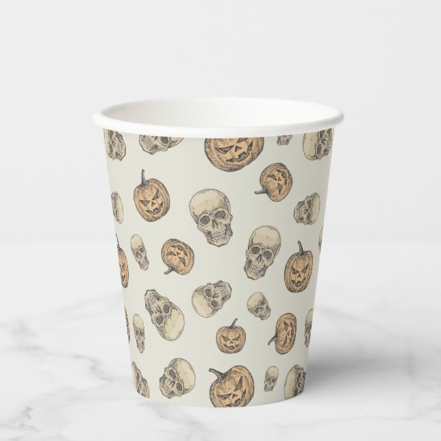 Gobelets En Papier Crânes et Citrouille Motif d'Halloween (Recto)