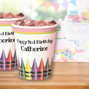 Gobelets En Papier Crayon Happy 2e anniversaire Pink Green Party enfa