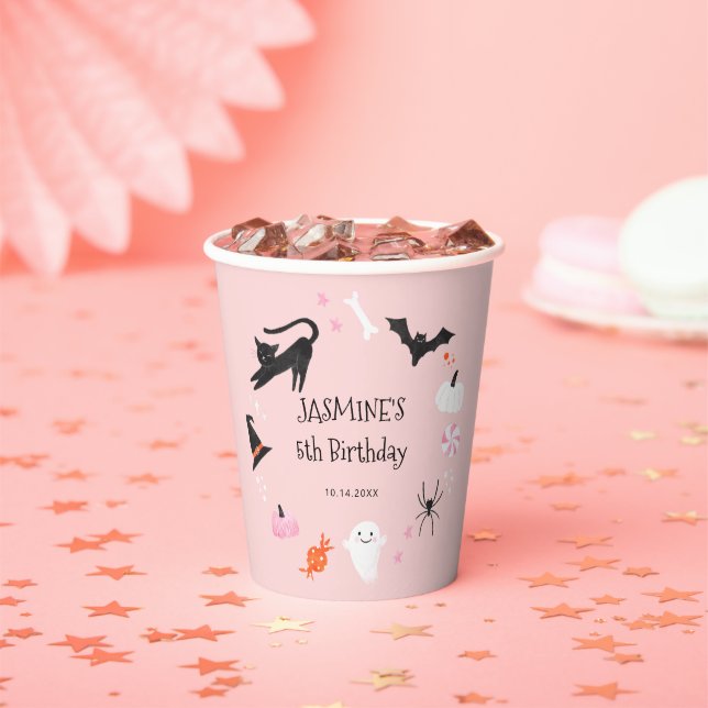 Gobelets En Papier Créatures d'Halloween rose fête d'anniversaire (Insitu)