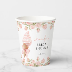 Gobelets En Papier Crème Glacée Florale Rose Semaine de Mariage Estiv