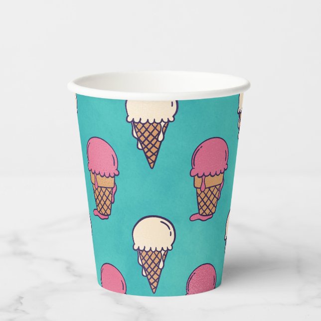 Gobelets En Papier Crème glacée fraise et vanille (Recto)