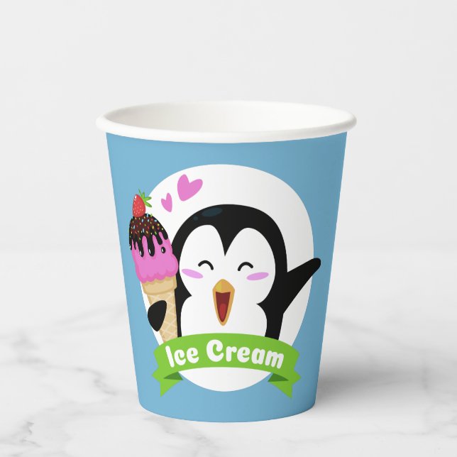 Gobelets En Papier Crème glacée Pingouin couleur personnalisée (Recto)