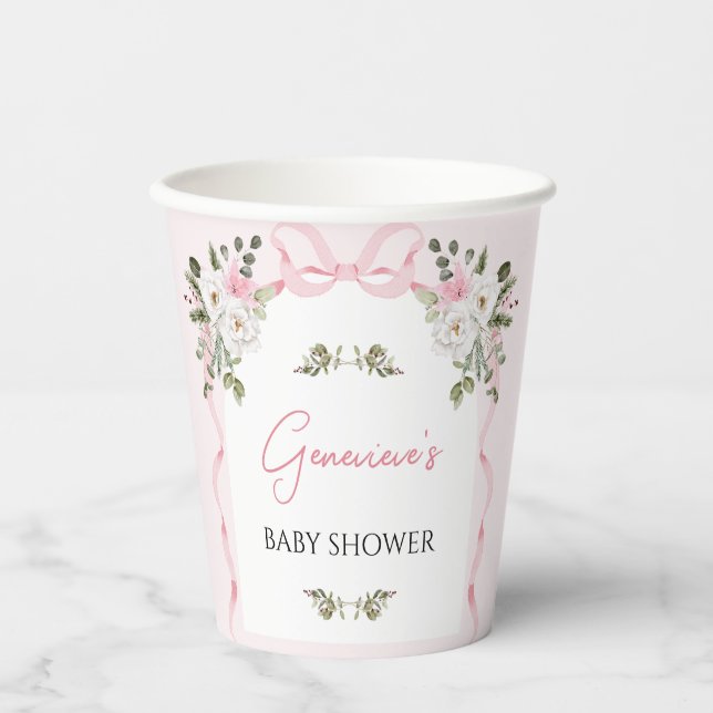 Gobelets En Papier Croquette Bow rose Baby shower Floral (Recto)
