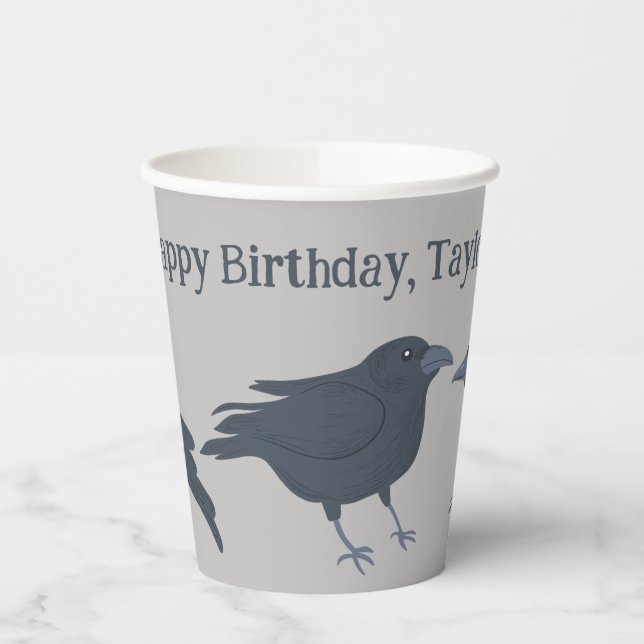 Gobelets En Papier Crow noir sur gris Personnalisé (Gauche)