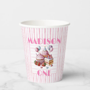 Gobelets En Papier Cupcake douce fête d'anniversaire fille Aquarelle 