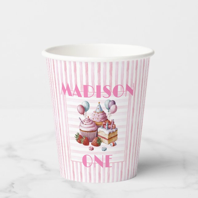 Gobelets En Papier Cupcake douce fête d'anniversaire fille Aquarelle  (Recto)