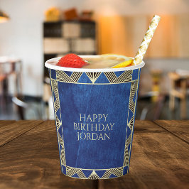 Gobelets En Papier Custom Wood Modern Marine Blue Masculine Anniversa