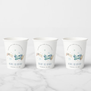 Gobelets En Papier Cute Aqua Green Blue Plane Nuage Coeur Anniversair