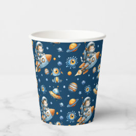 Gobelets En Papier Cute Astronaut Cat Galaxy Pattern Space Navy Blue