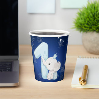 Gobelets En Papier Cute Baby Elephant First Birthday