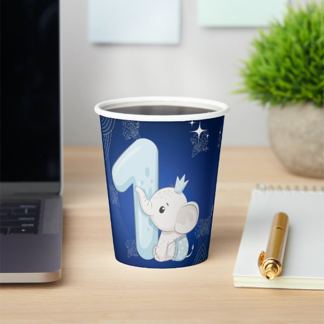 Gobelets En Papier Cute Baby Elephant First Birthday (Insitu)