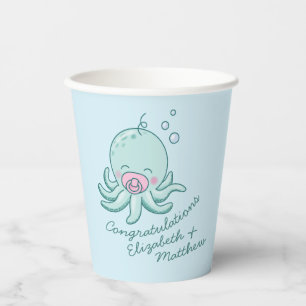 Gobelets En Papier Cute Baby shower Octopus Kawaii fille rose