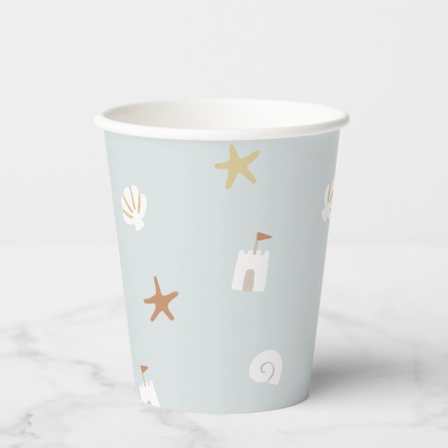 Gobelets En Papier Cute Beach Seashell Sandcastle Starfish (Recto)
