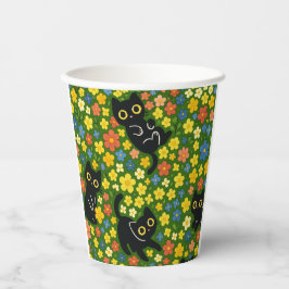 Gobelets En Papier Cute Black Cats Floral Meadow Pattern