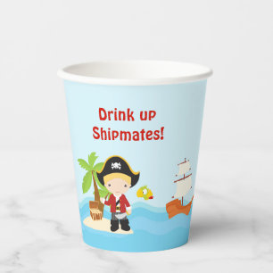 Gobelets En Papier Cute Blonde Pirate Boy en Red Anniversaire