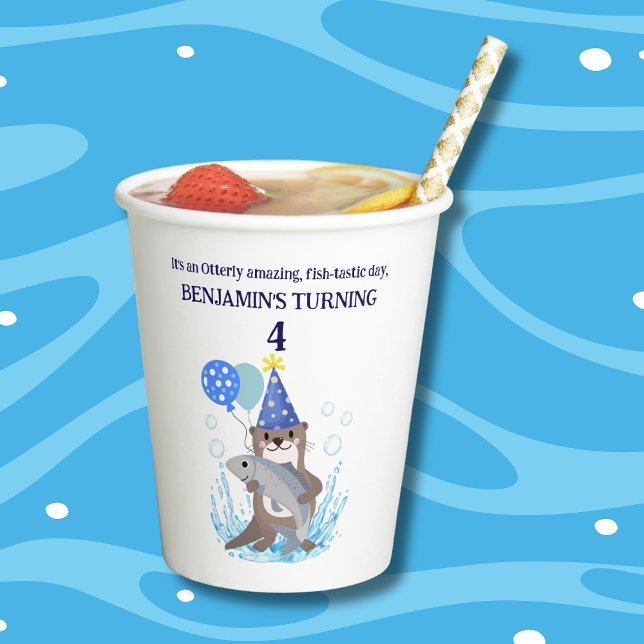 Gobelets En Papier Cute Blue Boy Sea Otter fête d'anniversaire (Créateur téléchargé)