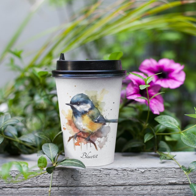 Gobelets En Papier Cute Bluetit sur une branche, personnalisé (Créateur téléchargé)