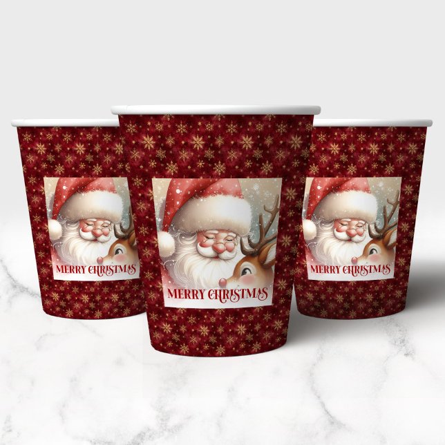 Gobelets En Papier Cute Cartoon Santa Claus and Rudolph Christmas  (Cute Cartoon Santa Claus and Rudolph Christmas Paper Cups)