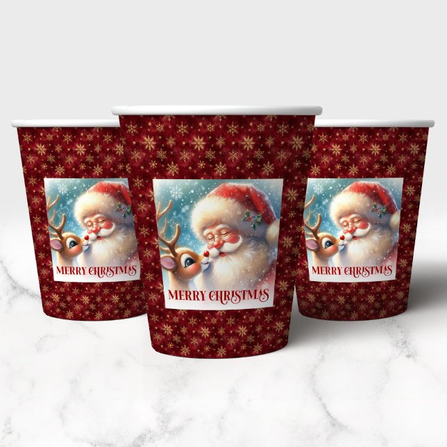 Gobelets En Papier Cute Classic Santa and Rudolph Holiday Paper Cups (Cute Classic Santa and Rudolph Holiday Paper Cups)