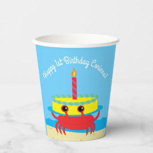 Gobelets En Papier Cute Crab Beach Fête d'anniversaire pour enfants