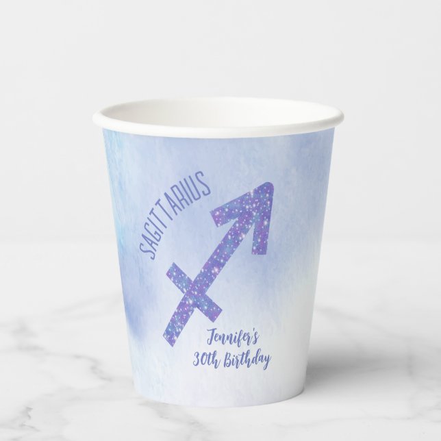 Gobelets En Papier Cute Custom Sagittarius Purple Anniversaire (Recto)