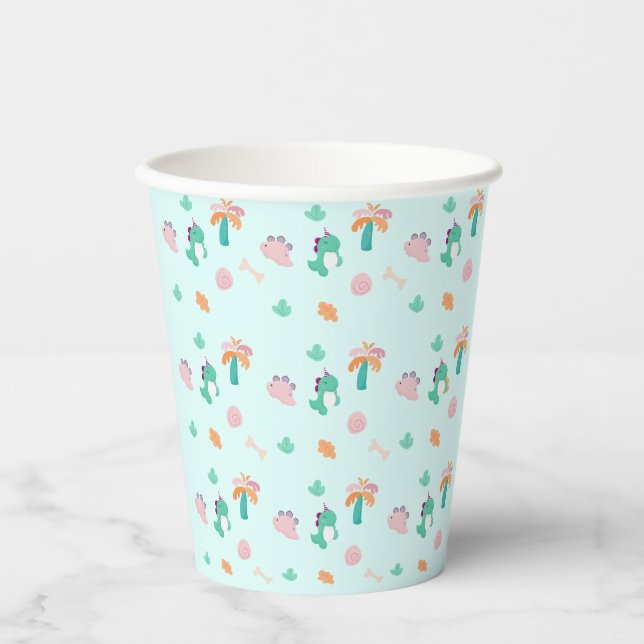 Gobelets En Papier Cute Dinosaur Motif Anniversaire (Recto)