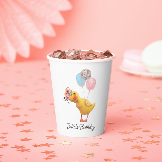 Gobelets En Papier Cute Duck Floral Couronne 1er anniversaire (Insitu)