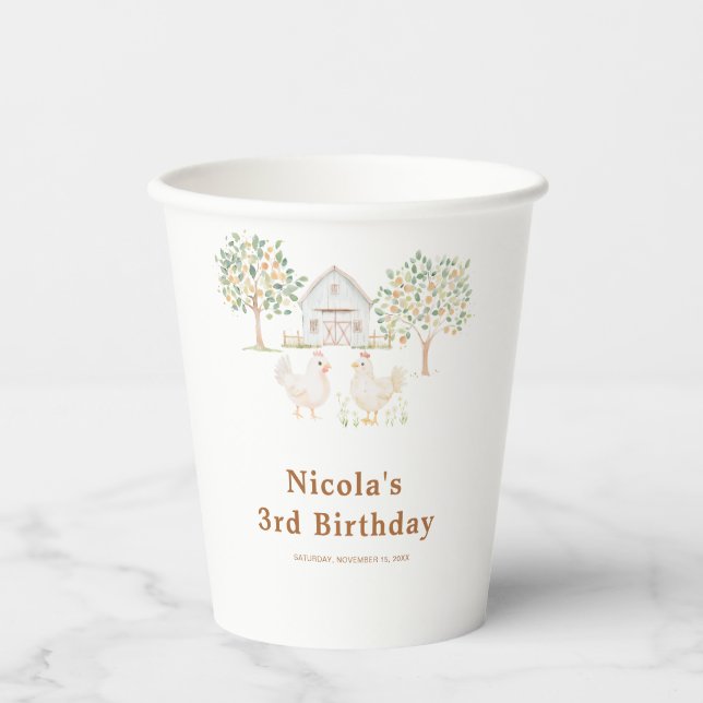 Gobelets En Papier Cute Farm Barn Hens Birthday (Recto)