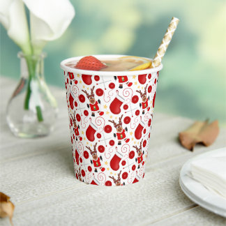 Gobelets En Papier Cute Festive Red Christmas Reindeer