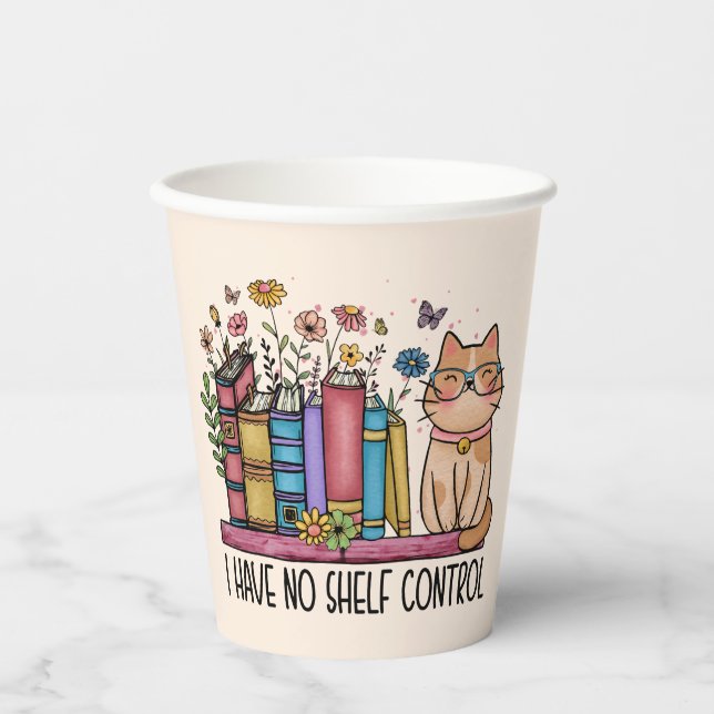 Gobelets En Papier Cute Floral Livres et Chat (Recto)