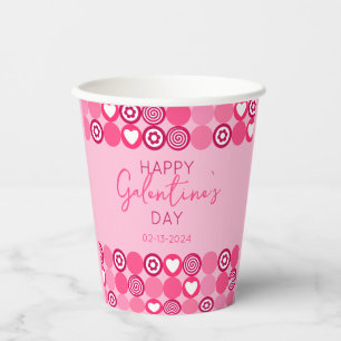 Gobelets En Papier Cute Galentine's Day Coeur rose et Motif de fleurs