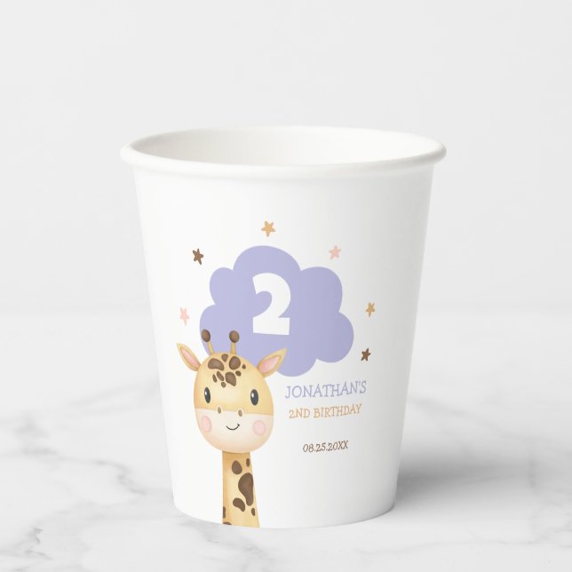 Gobelets En Papier Cute Giraffe Safari Animal Kids Birthday (Recto)