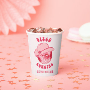 Gobelets En Papier Cute Girl Pink Disco Nom de la cow-girl
