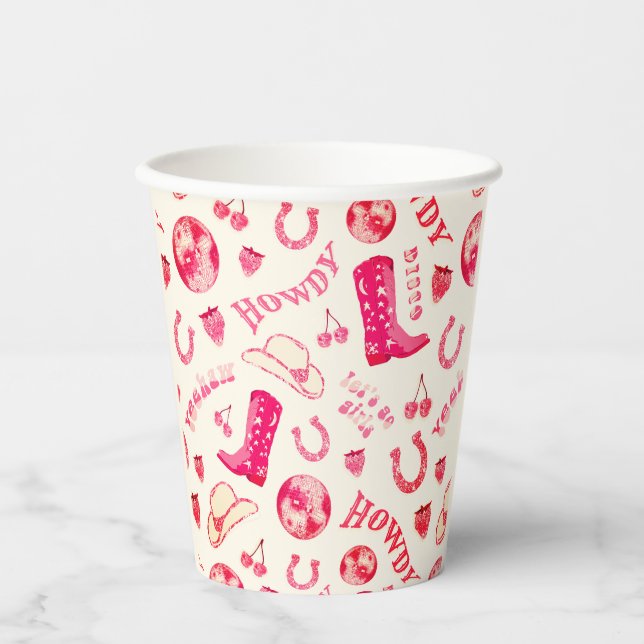 Gobelets En Papier Cute Girl Rose Disco Cowgirl (Recto)
