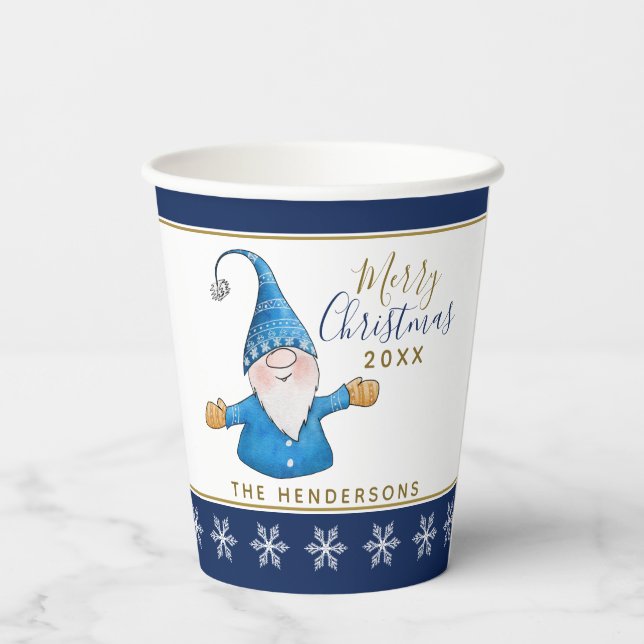 Gobelets En Papier Cute Gnome Navy Bleu Blanc Noël Party (Verso)