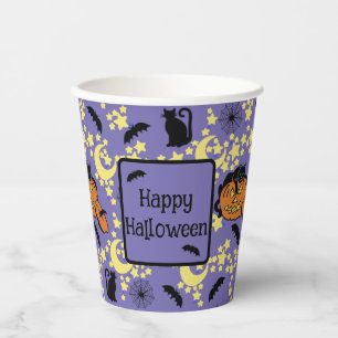 Gobelets En Papier Cute Halloween Chats, chauves-souris et étoiles