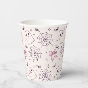 Gobelets En Papier Cute Halloween Ghost & Spiderweb Motif