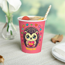 Gobelets En Papier Cute Hérisson personnalisable Fille d'anniversaire