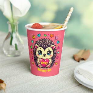 Gobelets En Papier Cute Hérisson personnalisable Fille d'anniversaire