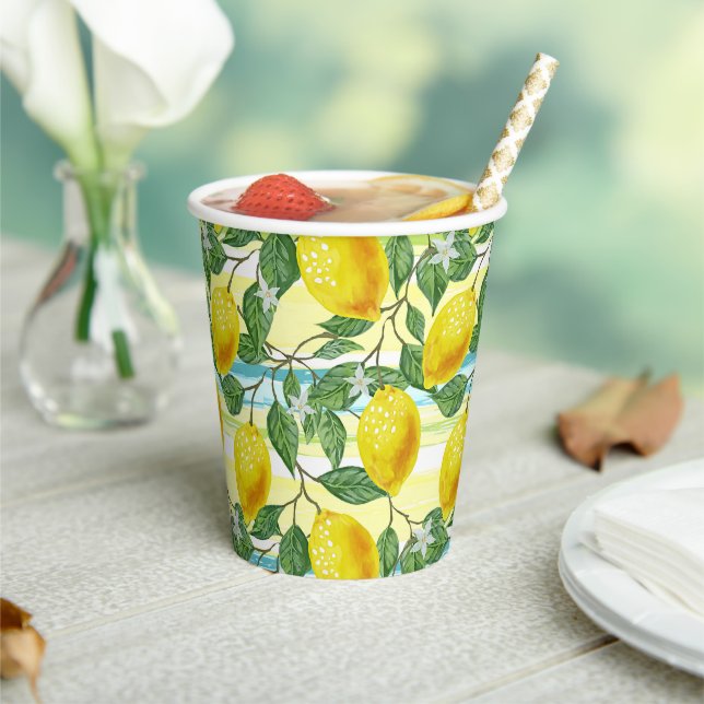 Gobelets En Papier Cute Hip Tropical Summer Lemon Fruit Art Motif (Insitu)