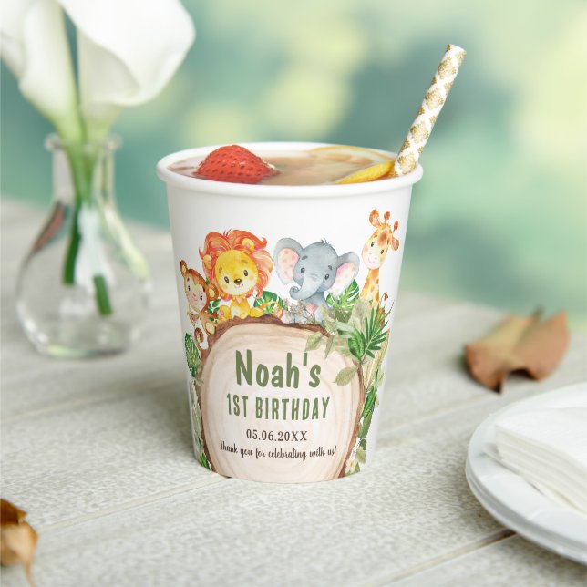 Gobelets En Papier Cute Jungle Animaux Baby shower verdoyant Annivers (Insitu)