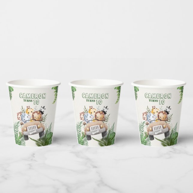 Gobelets En Papier Cute kawaii green safari sauvage animaux fête (Multi)