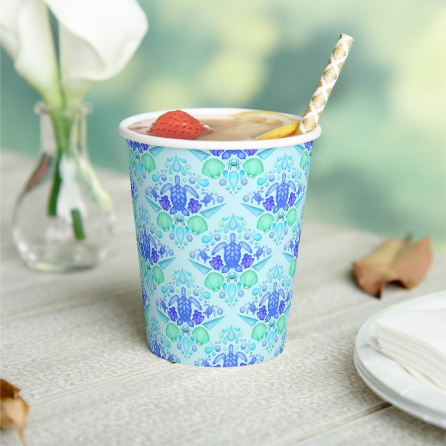 Gobelets En Papier Cute Kids Tropical Blue Ocean Turtle (Insitu)